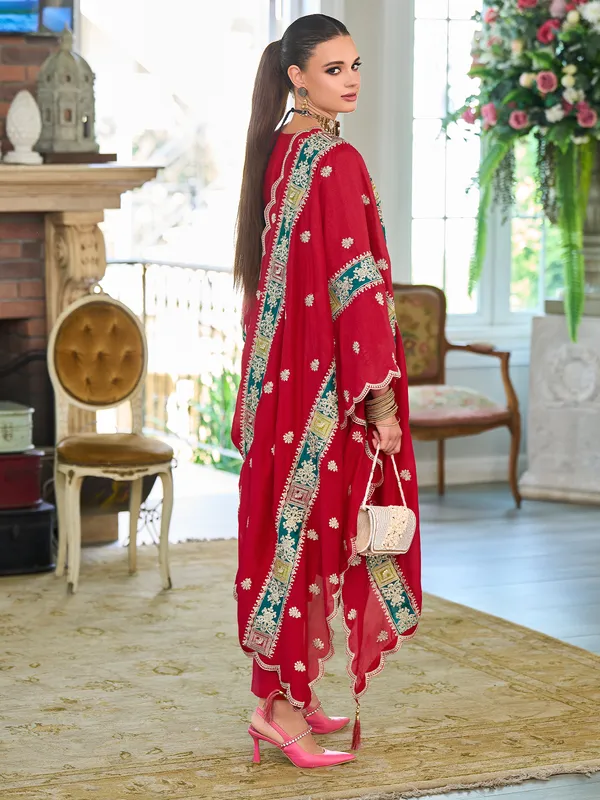 Red_Embroidered_Chinon_Kurta_Trouser_Dupatta_Set