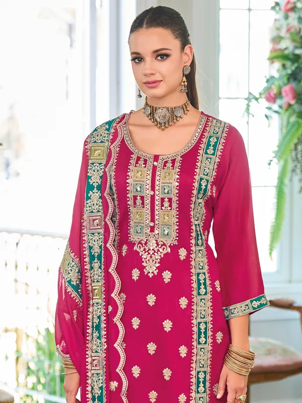 Pink_Embroidered_Chinon_Kurta_Trouser_Dupatta_Set
