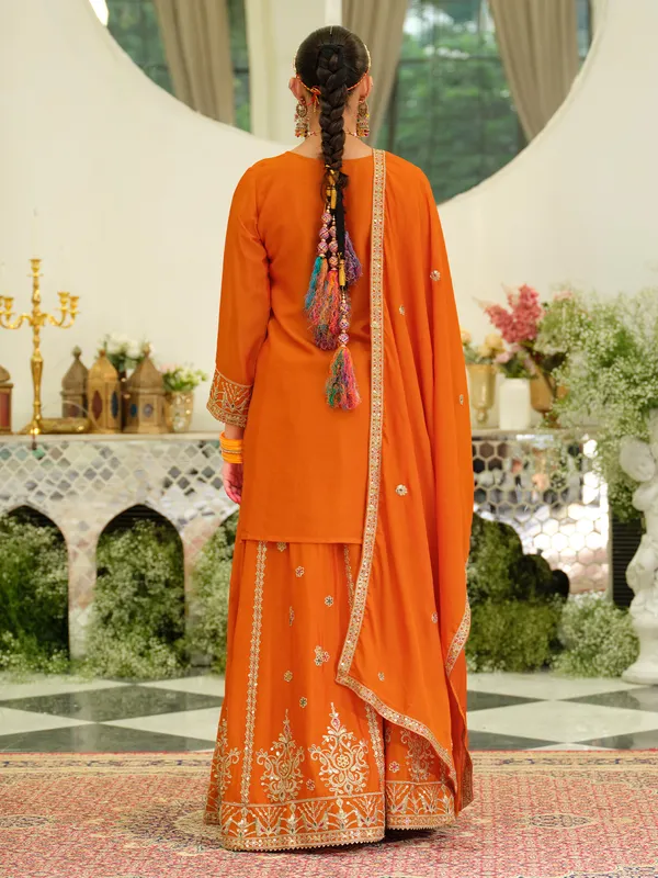 Orange_Embroidered_Straight_Kurta_Skirt_With_Dupatta_set