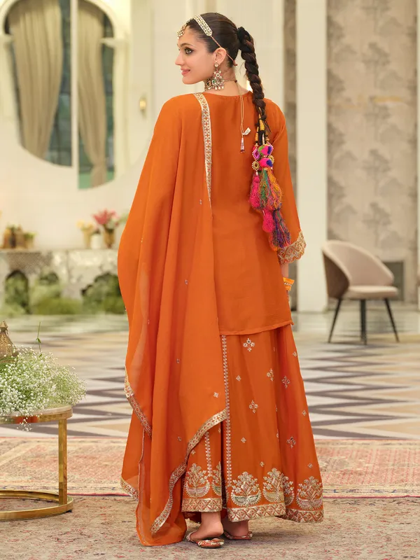 Orange_Embroidered_Straight_Kurta_Skirt_With_Dupatta_set