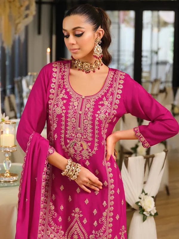 Red_Embroidered_Chinon_Kurta_Trouser_Dupatta_Set