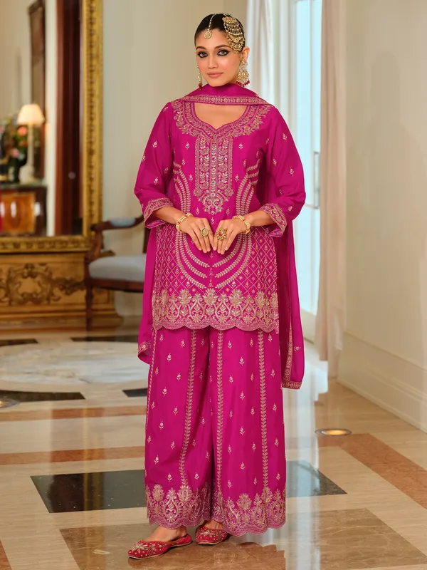Pink_Embroidered_Chinon_Kurta_Trouser_Dupatta_Set