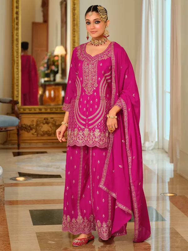 Pink_Embroidered_Chinon_Kurta_Trouser_Dupatta_Set