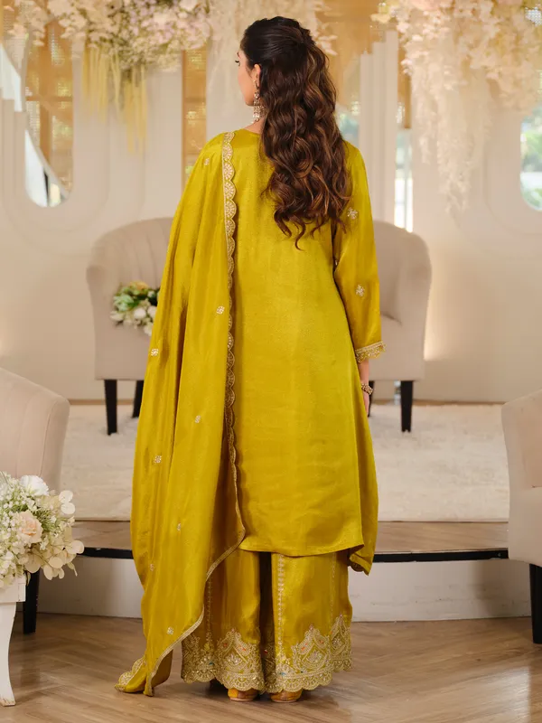 Mustard_Embroidered_A-Line_Kurta_Palazzos_With_Dupatta_Set