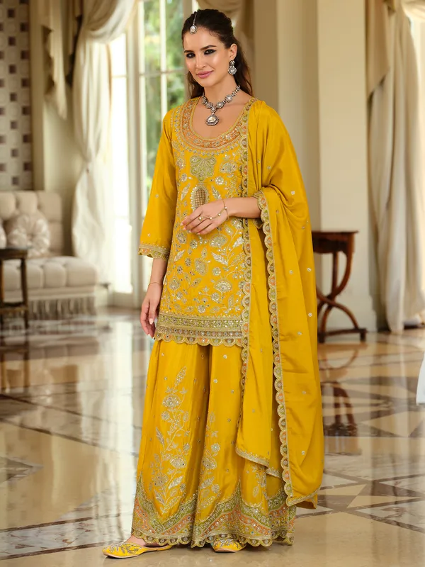 Yellow_Embroidered_Straight_Kurta_Palazzos_With_Dupatta_Set