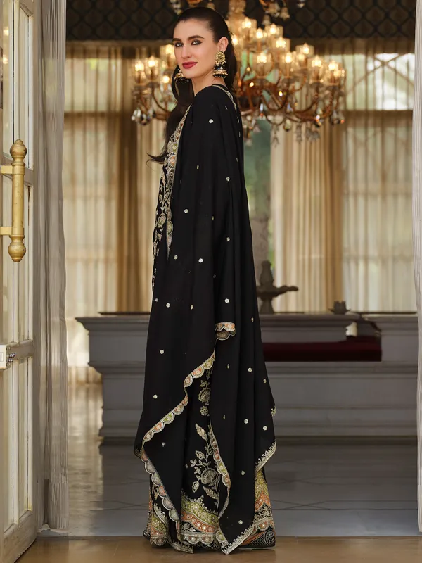 Black_Silk_Blend_Embroidered_Kurta_Trouser_Dupatta_Set
