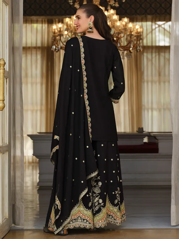 Black_Silk_Blend_Embroidered_Kurta_Trouser_Dupatta_Set