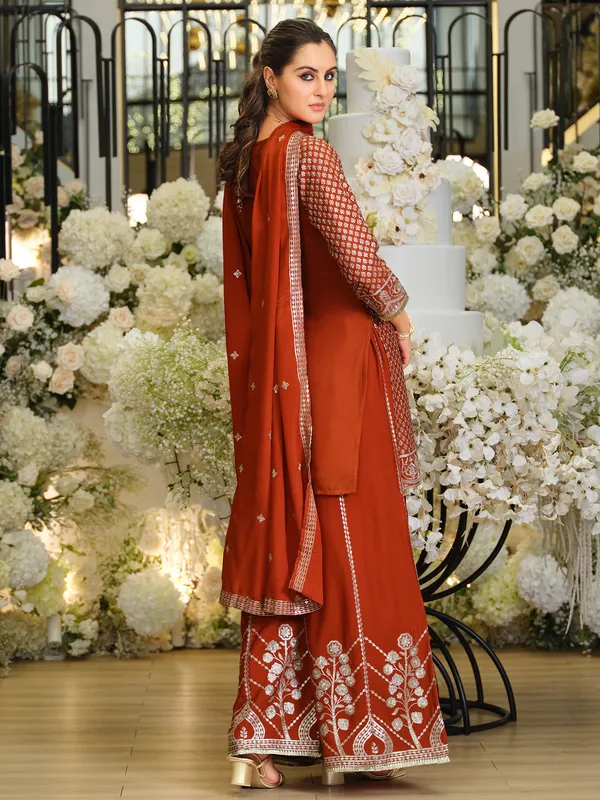 Rust_Silk_Blend_Embroidered_Kurta_Trouser_Dupatta_Set