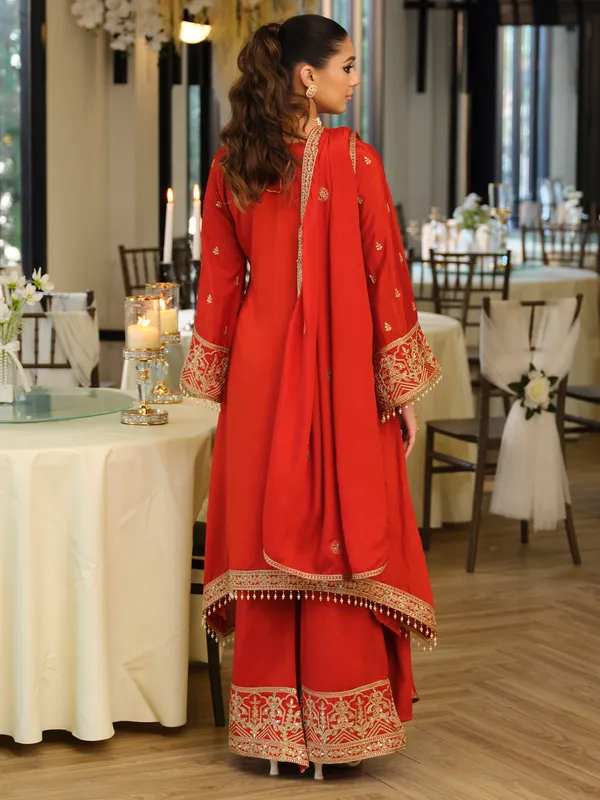 Orange_Embroidered_A-Line_Kurta_Palazzos_With_Dupatta_Set