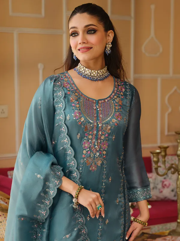 Blue_Silk_Blend_Embroidered_Kurta_Trouser_Dupatta_Set