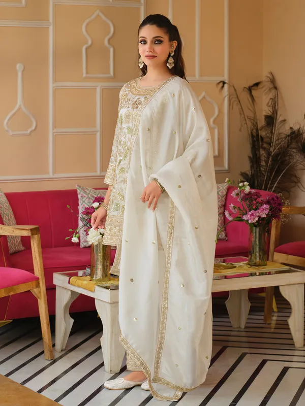 White_Silk_Blend_Embroidered_Kurta_Trouser_Dupatta_Set