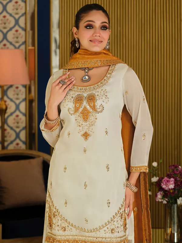 White_Silk_Blend_Embroidered_Kurta_Trouser_Dupatta_Set