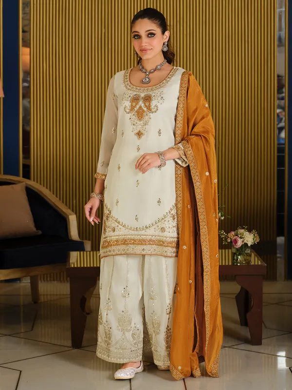 White_Silk_Blend_Embroidered_Kurta_Trouser_Dupatta_Set