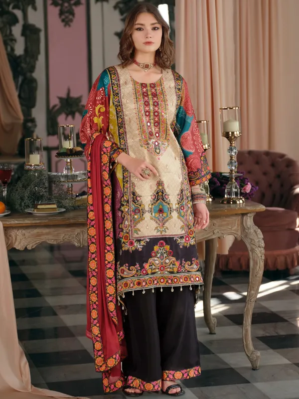 Multicolor_Printed_Silk_Blend_Kurta_Trouser_Dupatta_Set