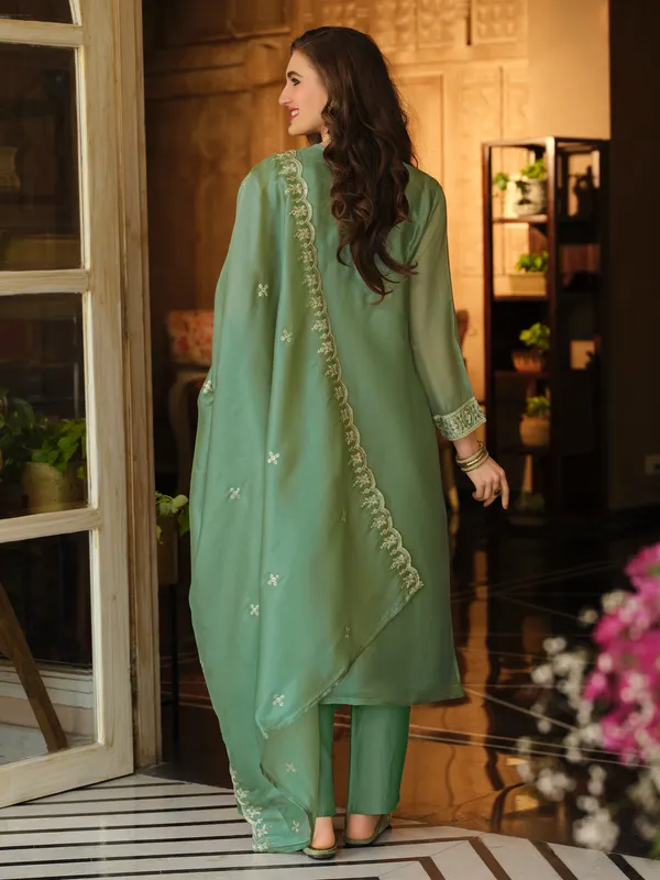 Green_Embroidered_Organza_Kurta_Trouser_Dupatta_Set