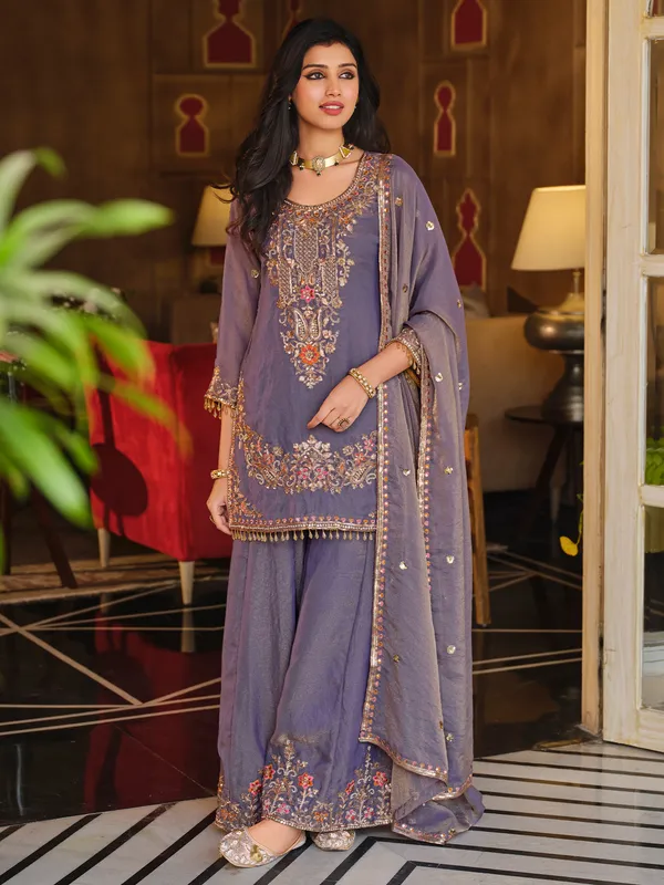 Purple_Embroidered_Silk_Blend_Kurta_Trouser_Dupatta_Set
