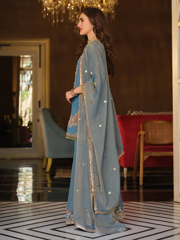 Blue_Embroidered_Silk_Blend_Kurta_Trouser_Dupatta_Set