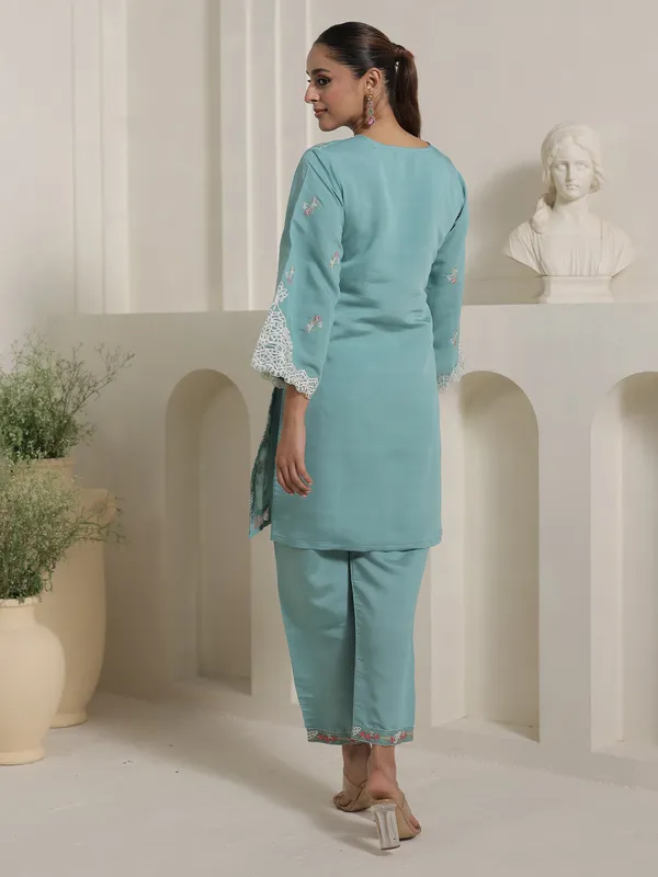 Teal_Silk-Blend_Straight_Kurta_with_Palazzos