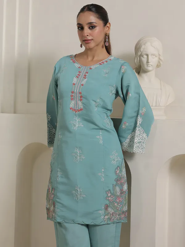 Teal_Silk-Blend_Straight_Kurta_with_Palazzos