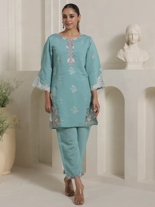 Teal_Silk-Blend_Straight_Kurta_with_Palazzos