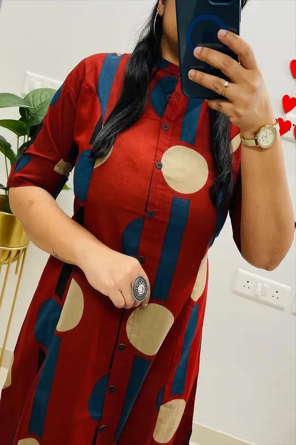 Red_Cotton_Floral_Printed_Kurta_Set_For_Women