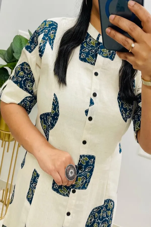 White_Cotton_Floral_Printed_Kurta_Set_For_Women