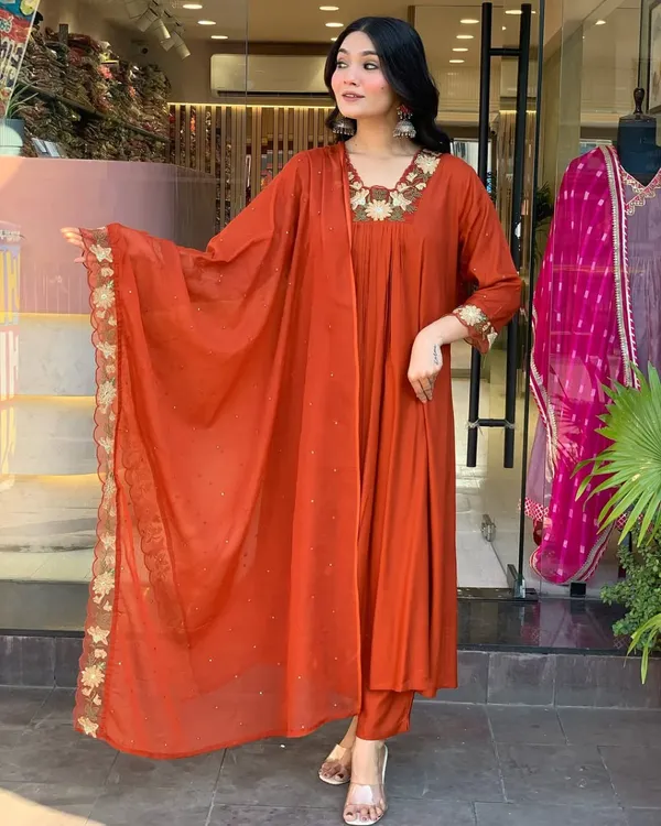 Rust_Cotton_Floral_Embroidered_Kurta_Set_For_Women