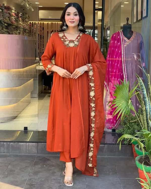 Rust_Cotton_Floral_Embroidered_Kurta_Set_For_Women