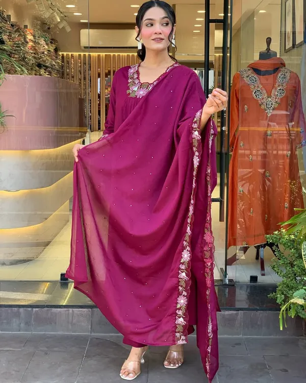 Wine_Cotton_Floral_Embroidered_Kurta_Set_For_Women