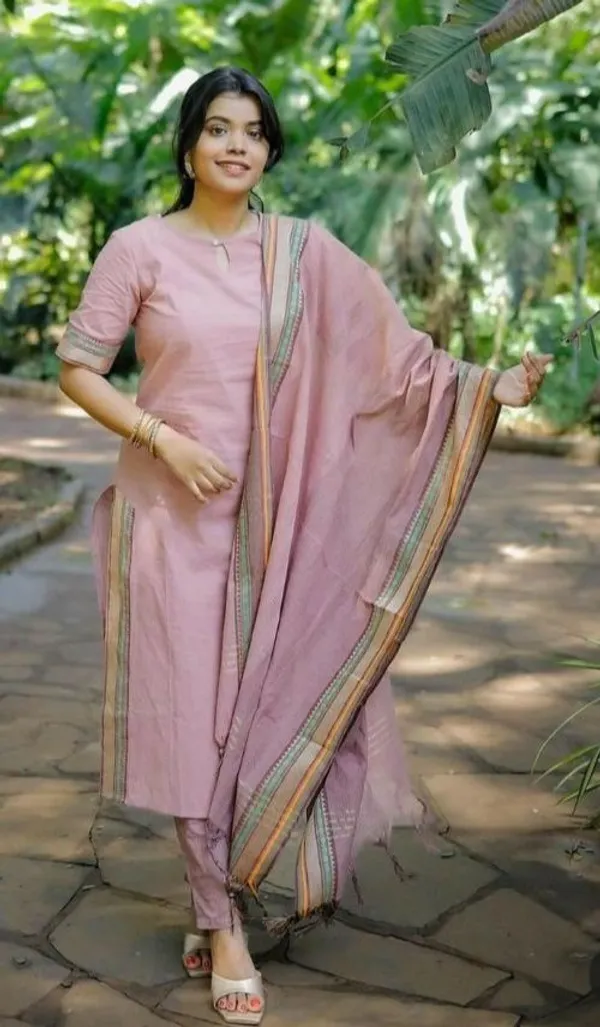 Floral_Printed_Pure_Cotton_Round_Neck_Pink_Kurta_Trouser_&_Dupatta_Set