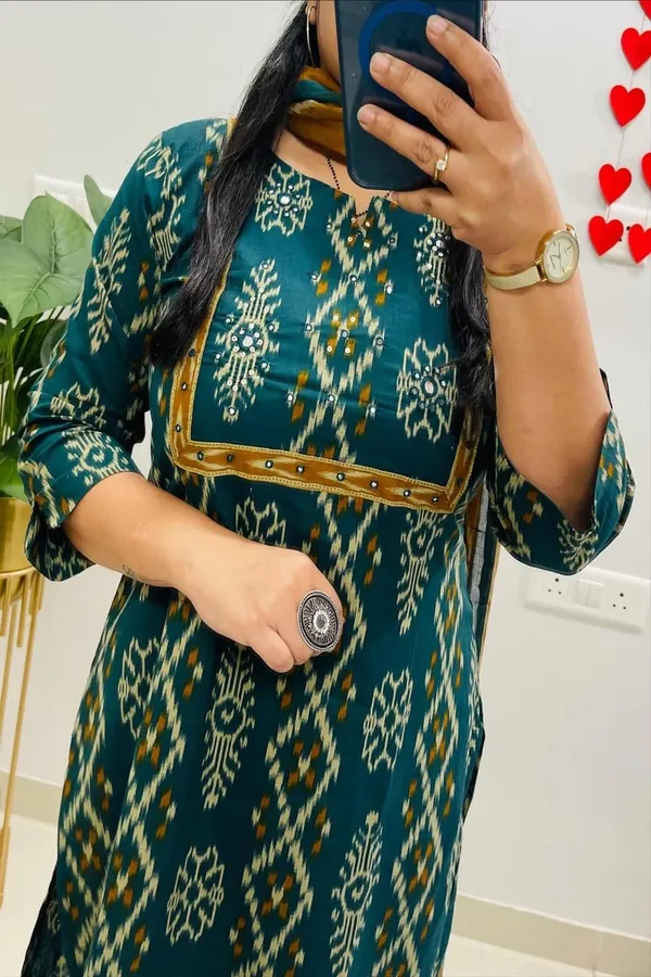Floral_Printed_Pure_Cotton_Round_Neck_Black_Kurta_Trouser_&_Dupatta_Set