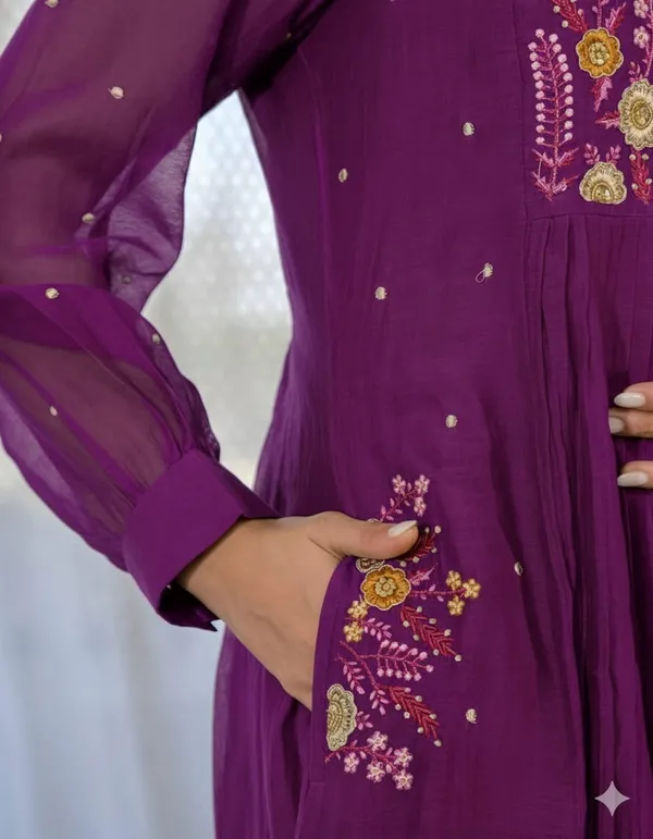Floral_embroidered_Pure_Cotton_V_Neck_Purple_Kurta_Trouser_&_Dupatta_Set
