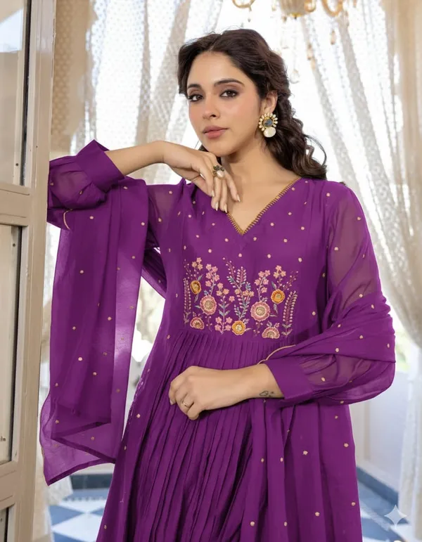 Floral_embroidered_Pure_Cotton_V_Neck_Purple_Kurta_Trouser_&_Dupatta_Set
