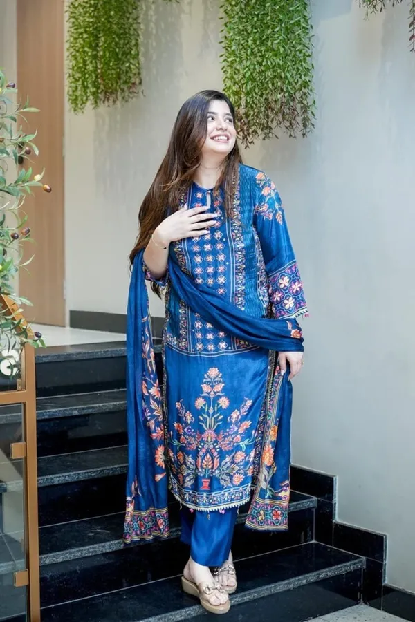 Floral_embroidered_Muslin_Round_Neck_Blue_Kurta_Trouser_&_Dupatta_Set