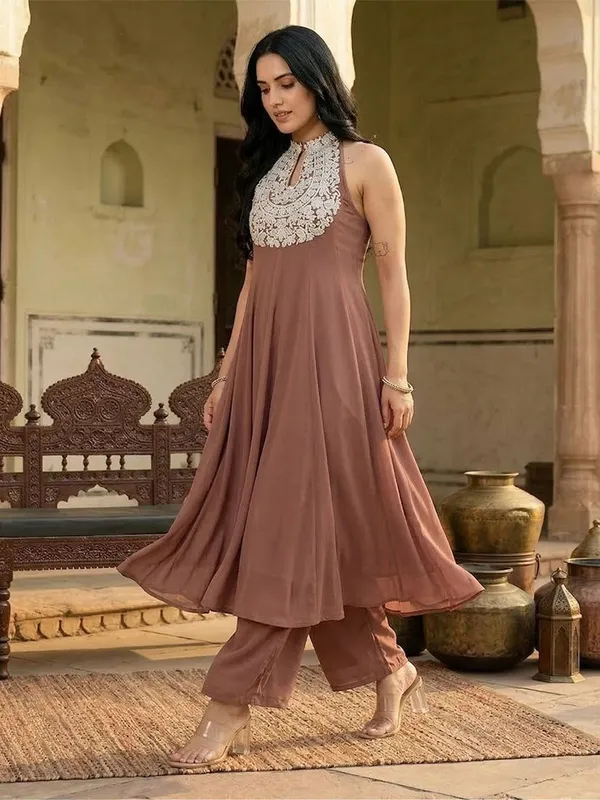 Brown_Floral_Embroidered_Silk_Blend_Kurta_Trouser_Set