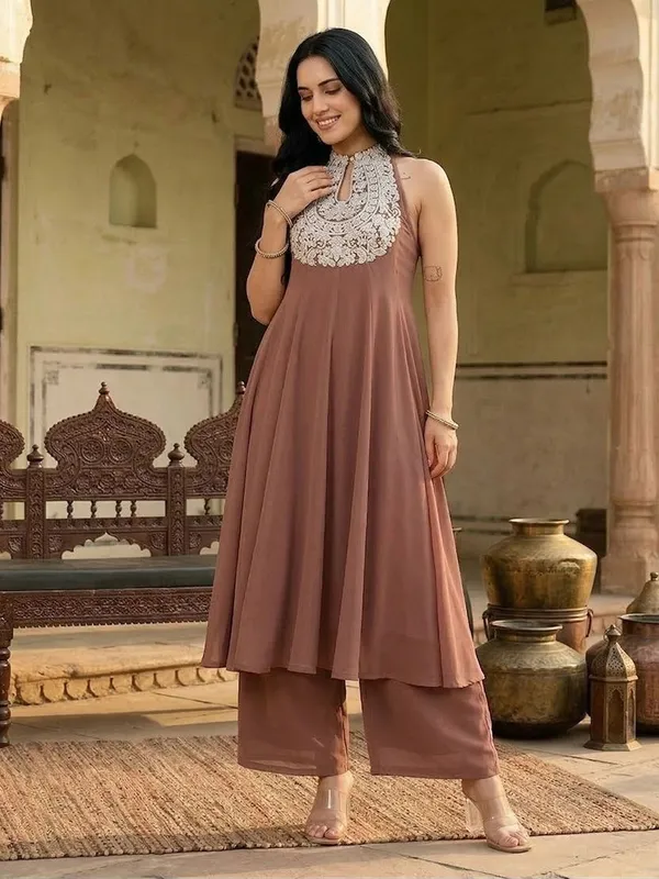 Brown_Floral_Embroidered_Silk_Blend_Kurta_Trouser_Set