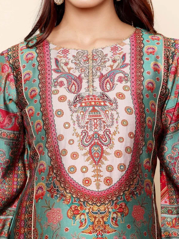 Turquoise_Blue_Floral_Printed_CFloraleri_Silk_Kurta_Trouser_Set