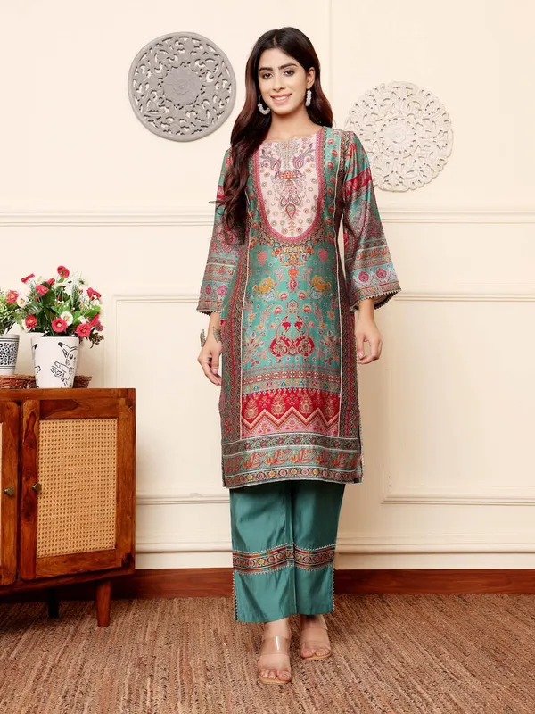 Turquoise_Blue_Floral_Printed_CFloraleri_Silk_Kurta_Trouser_Set