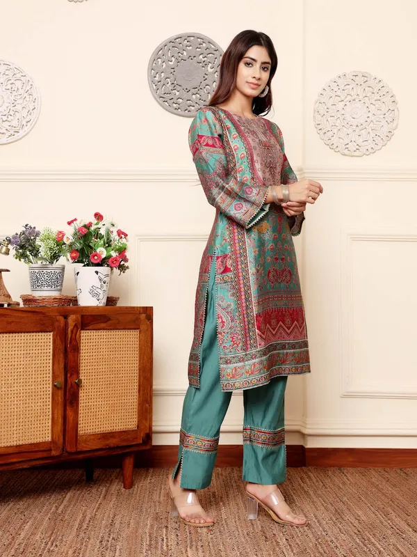 Turquoise_Blue_Floral_Printed_CFloraleri_Silk_Kurta_Trouser_Set