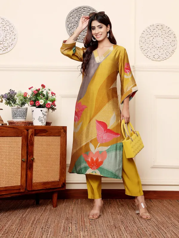 Mustard_Floral_Printed_CFloraleri_Silk_Kurta_Trouser_Set