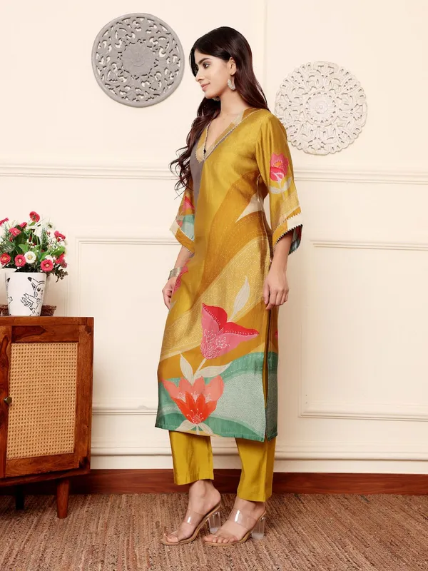 Mustard_Floral_Printed_CFloraleri_Silk_Kurta_Trouser_Set