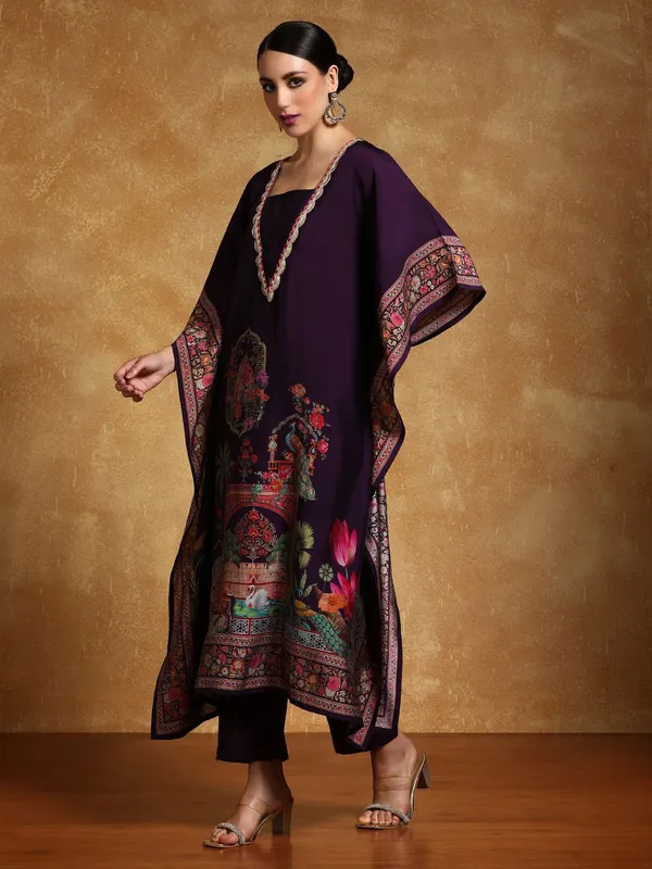 Purple_Floral_Printed_Silk_Blend_Kurta_Trouser_Set