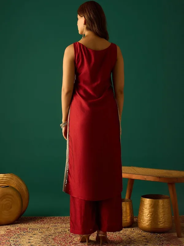 Red_Floral_Printed_Silk_Blend_Kurta_Trouser_Set