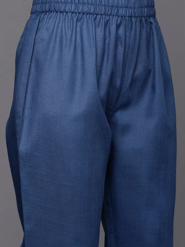 Blue_Floral_Printed_Cotton_Kurta_Trouser_Dupatta_Set