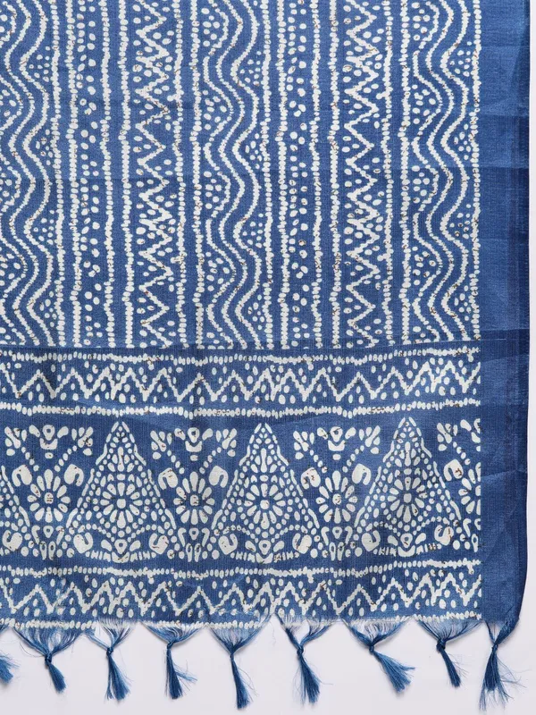 Blue_Floral_Printed_Cotton_Kurta_Trouser_Dupatta_Set
