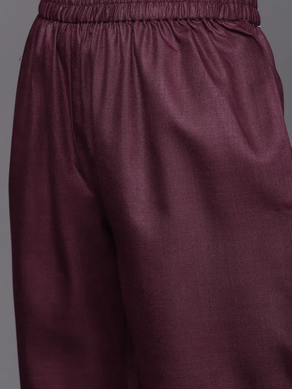 Violet_Floral_Printed_Cotton_Blend_Kurta_Trouser_Dupatta_Set