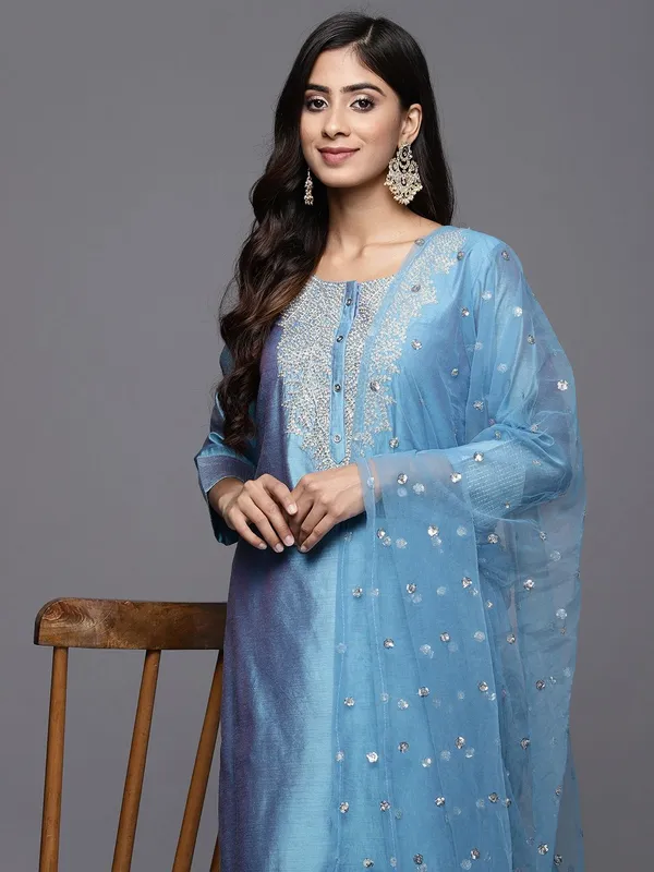 Blue_Floral_Embroidered_CFloraleri_Silk_Kurta_Trouser_Dupatta_Set