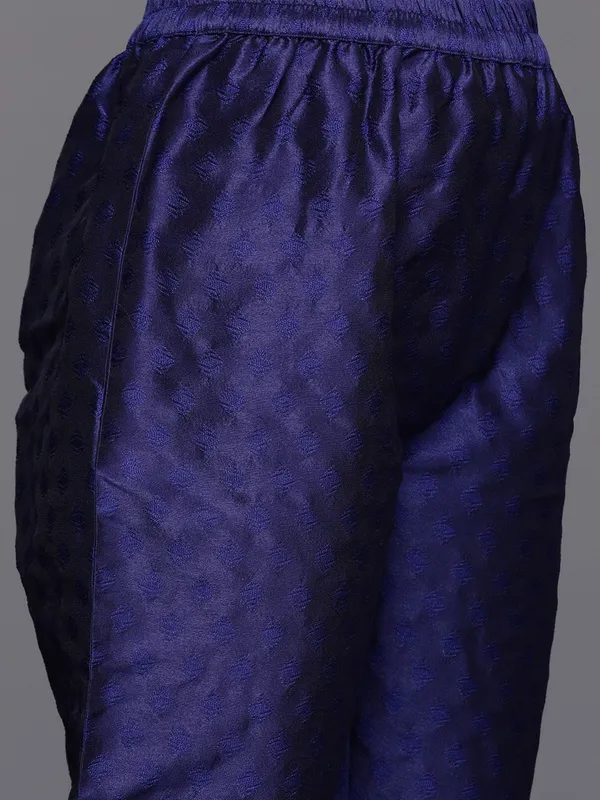 Navy_Blue_Floral_Printed_Silk_Blend_Kurta_Trouser_Dupatta_Set