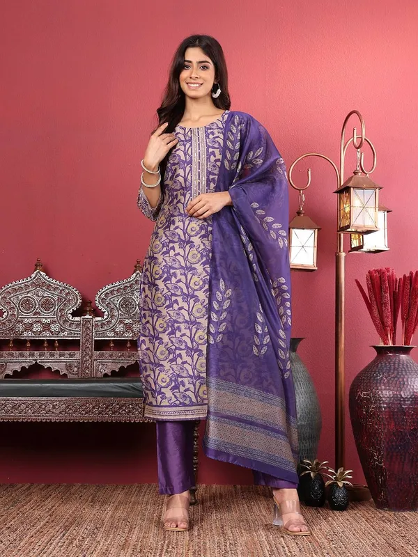 Purple_Floral_Printed_CFloraleri_Silk_Kurta_Trouser_Dupatta_Set