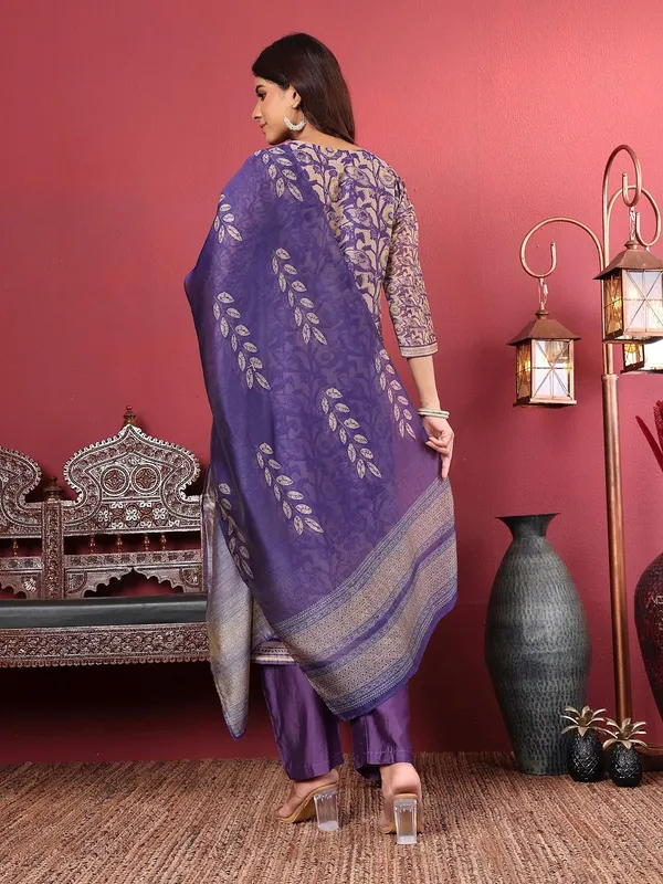 Purple_Floral_Printed_CFloraleri_Silk_Kurta_Trouser_Dupatta_Set